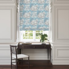 fabric Zanzibar blue printed cotton roman blind