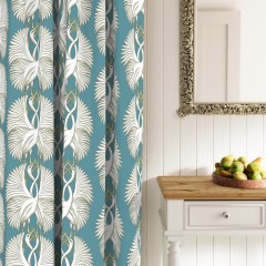 fabric cranes teal printed cotton curtain