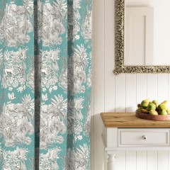 zanzibar teal printed cotton curtains