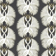 cranes ebony printed cotton flat