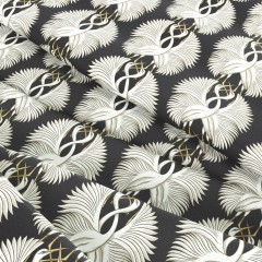 fabric cranes ebony printed cotton curtains wave