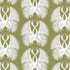 fabric cranes moss printed cotton flat