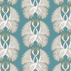 fabric cranes teal printed cotton curtains