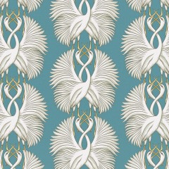 cranes teal printed cotton roman blinds