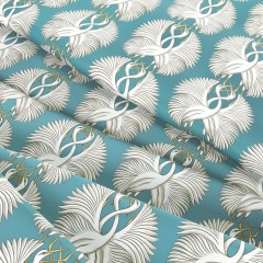 fabric cranes teal printed cotton wave