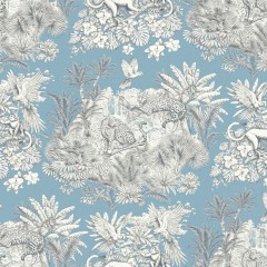 flat zanzibar blue printed cotton curtains