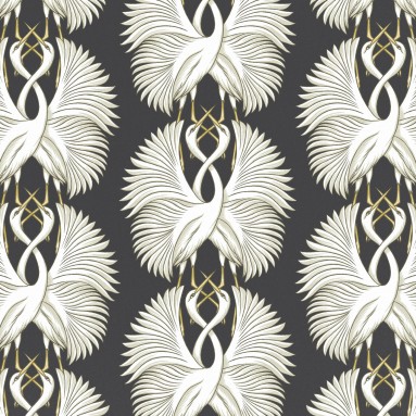 cranes ebony printed cotton flat