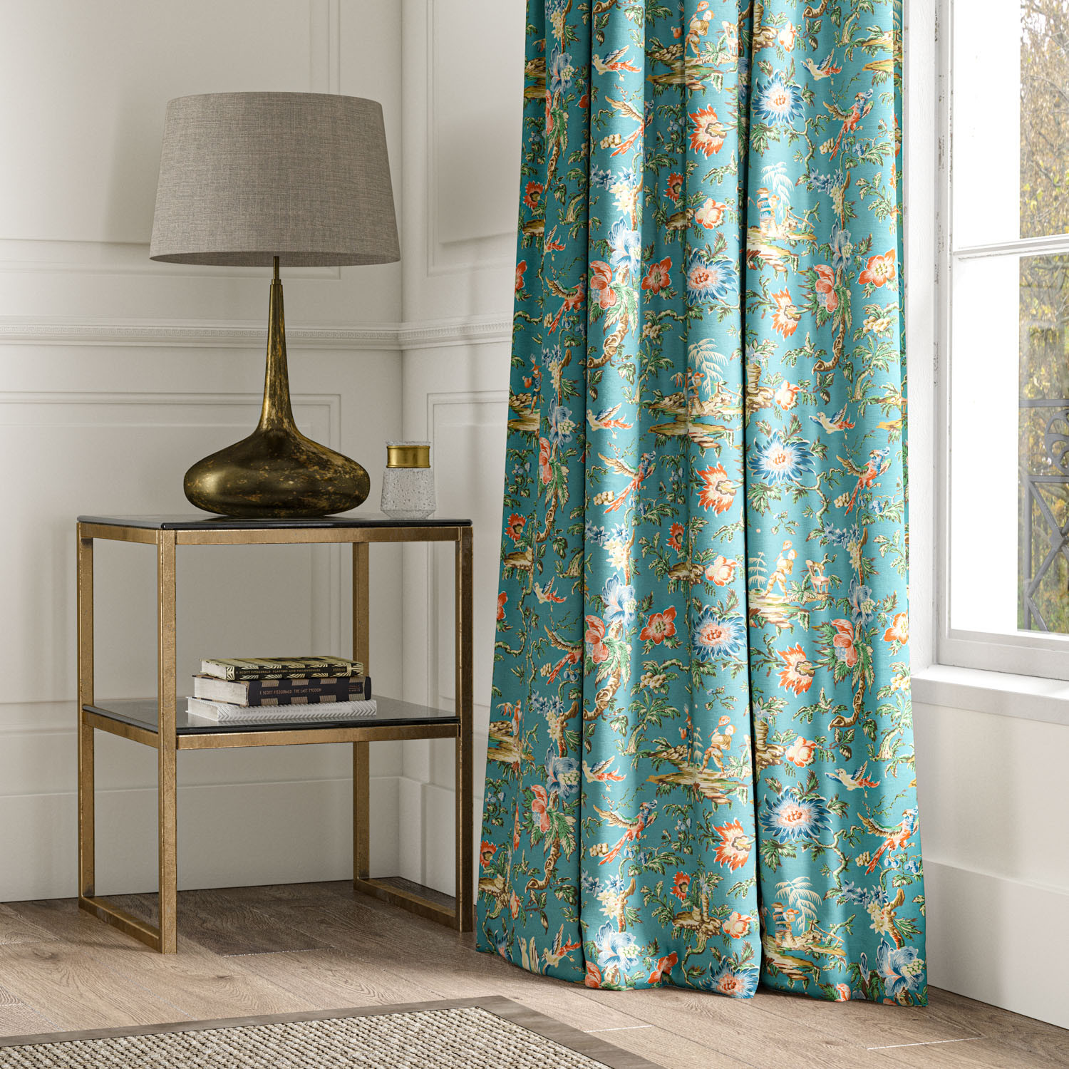Chinese Garden Teal Linen Mix Made To Measure Curtains Warner House