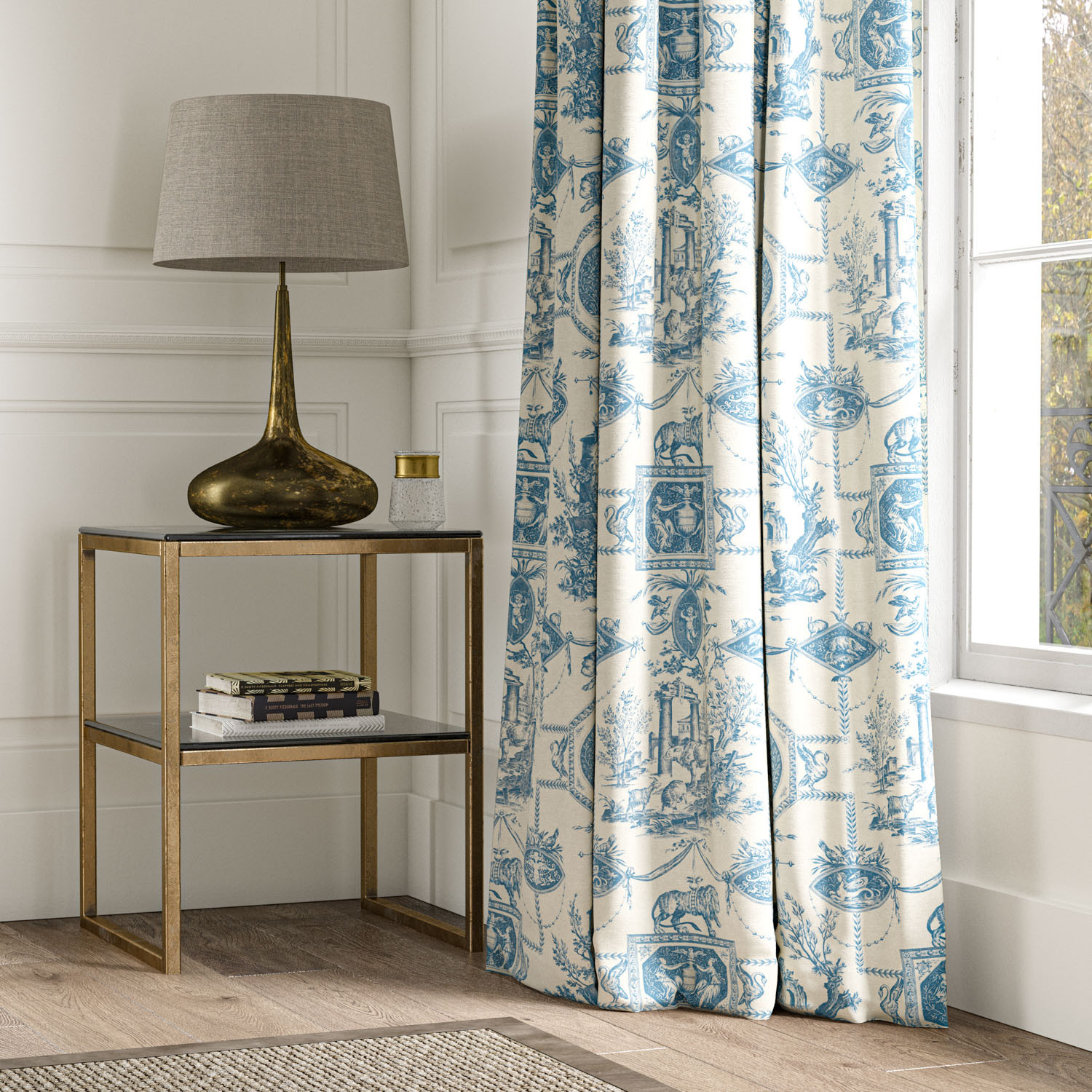 Lion Toile Navy Linen Mix Made To Measure Curtains Warner House
