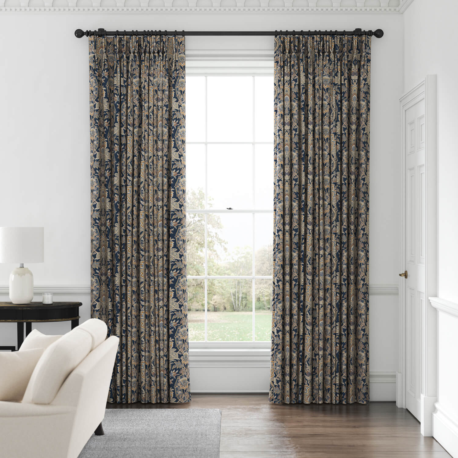 Paisley Damask Navy Velvet Made To Measure Curtains Warner House