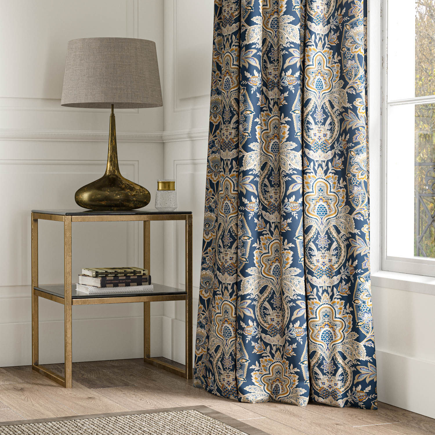 Paisley Damask Navy Velvet Made To Measure Curtains Warner House