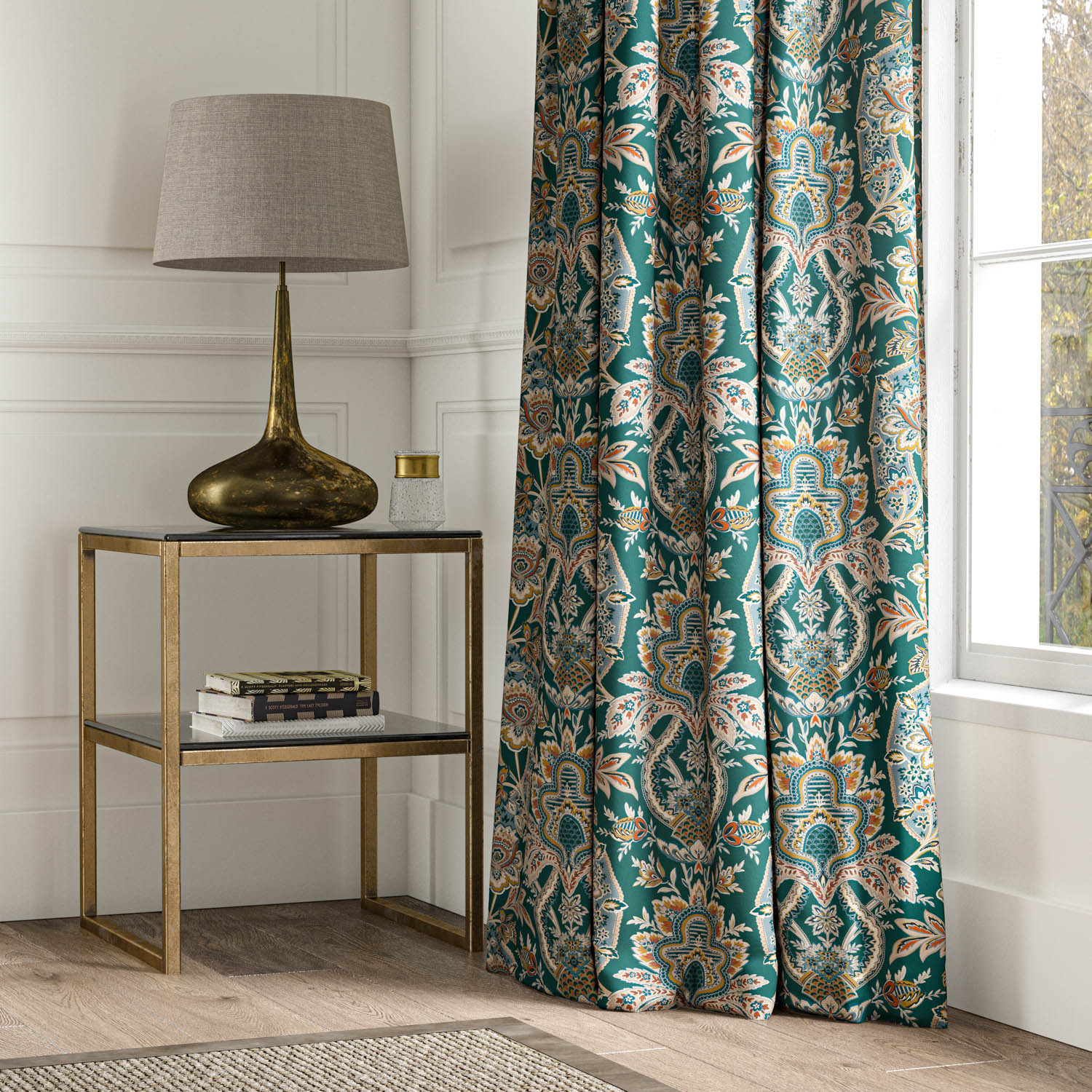 Damask curtains discount