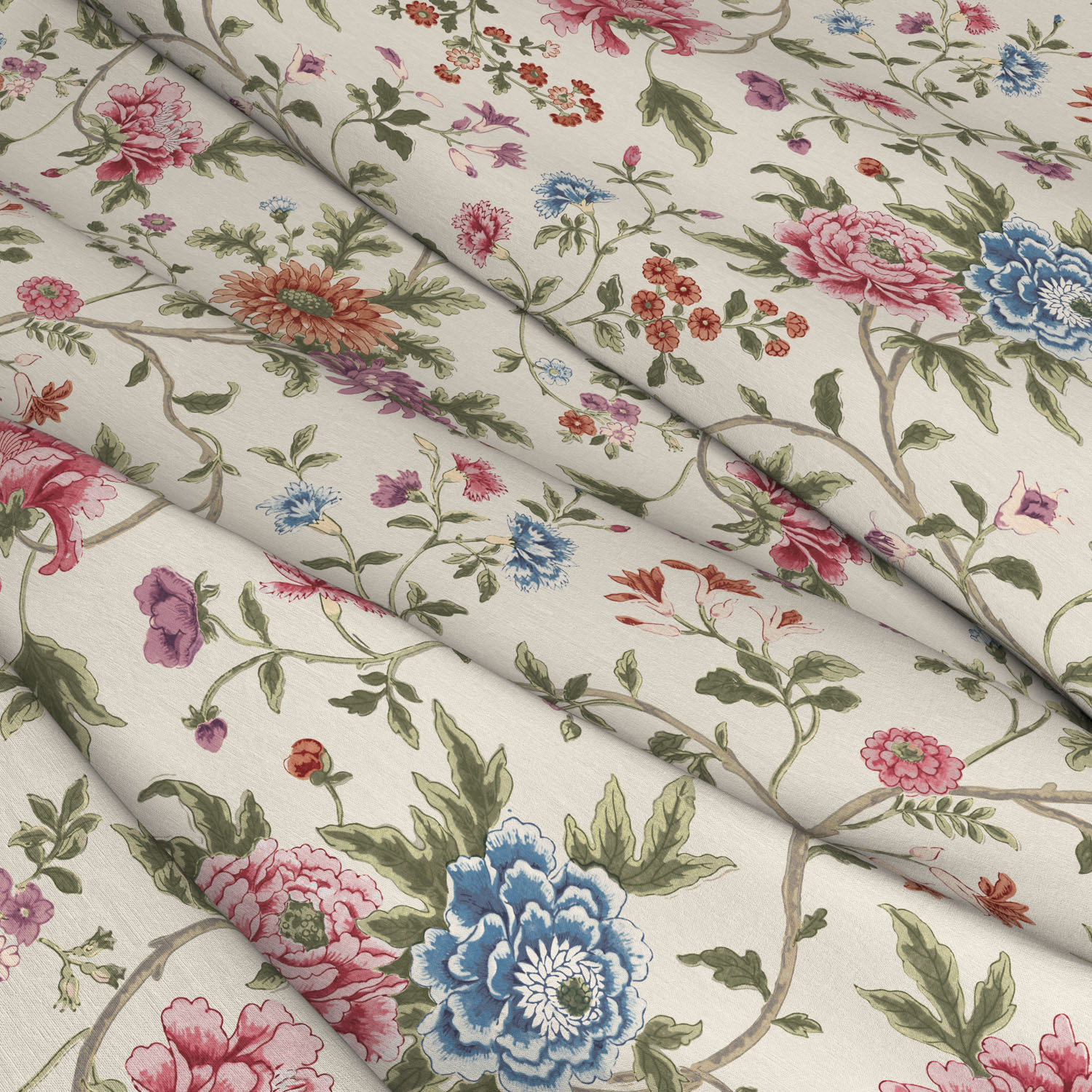 Canton Floral Autumn Linen Mix Fabric | Warner House