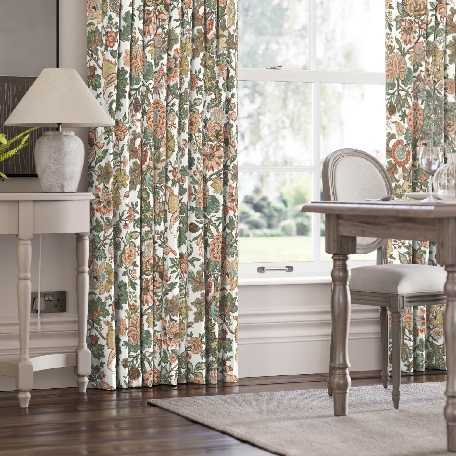 Fleurs Indienne Coral Linen Mix Fabric | Warner House Fleurs Indienne Coral Linen Mix Fabric | Warner House