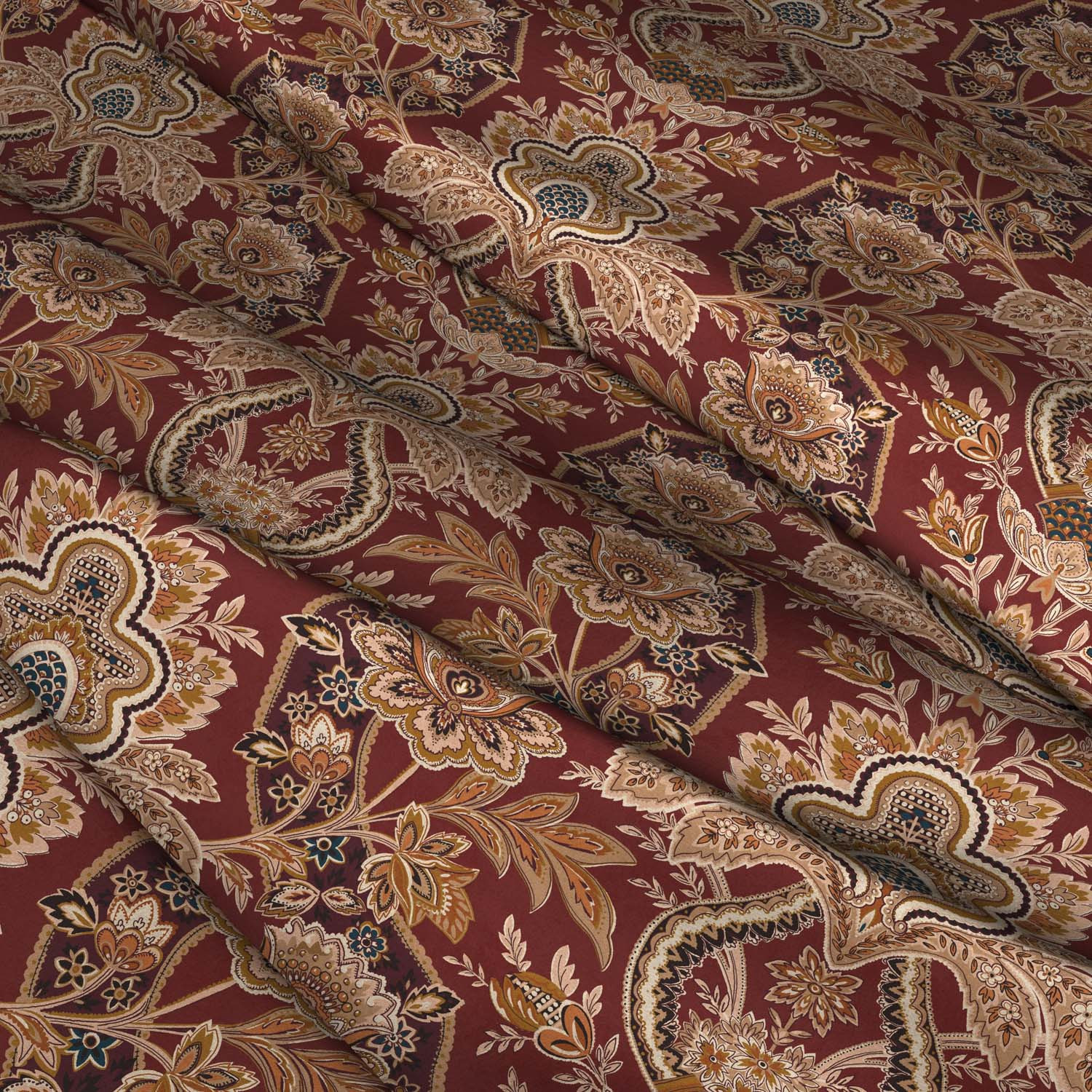 Paisley Damask Cinnabar Velvet Fabric | Warner House