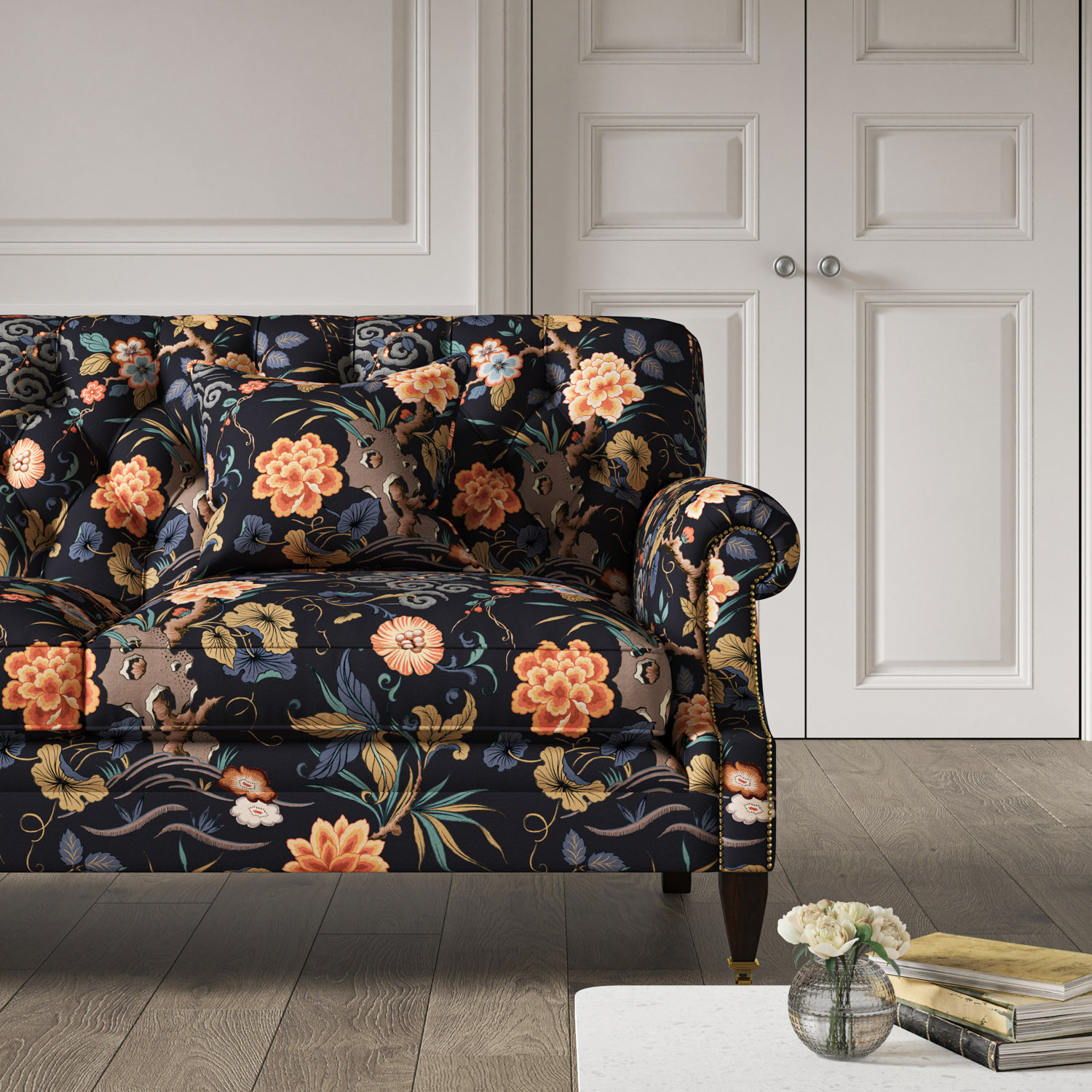 Coral sales velvet sofa
