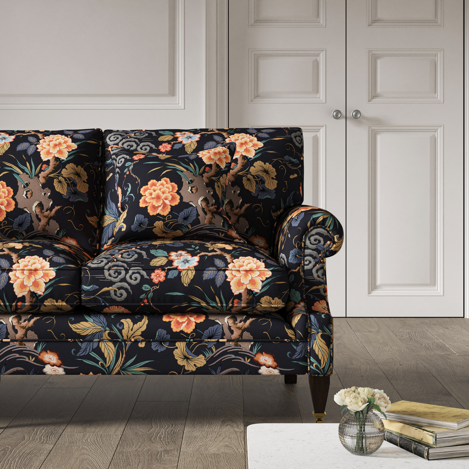 Black shop floral couch