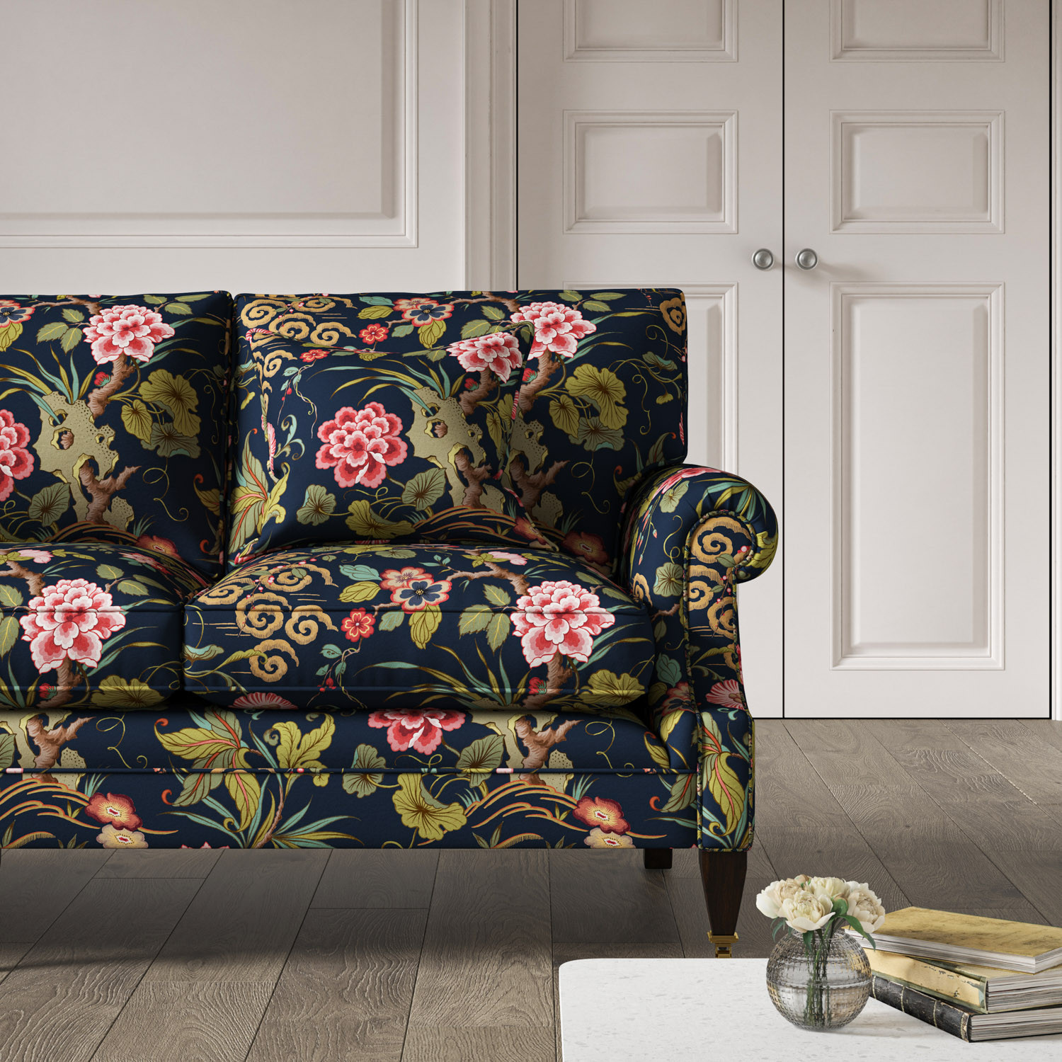 Burford 2 Seat Sofa Fleurs Orientales Navy