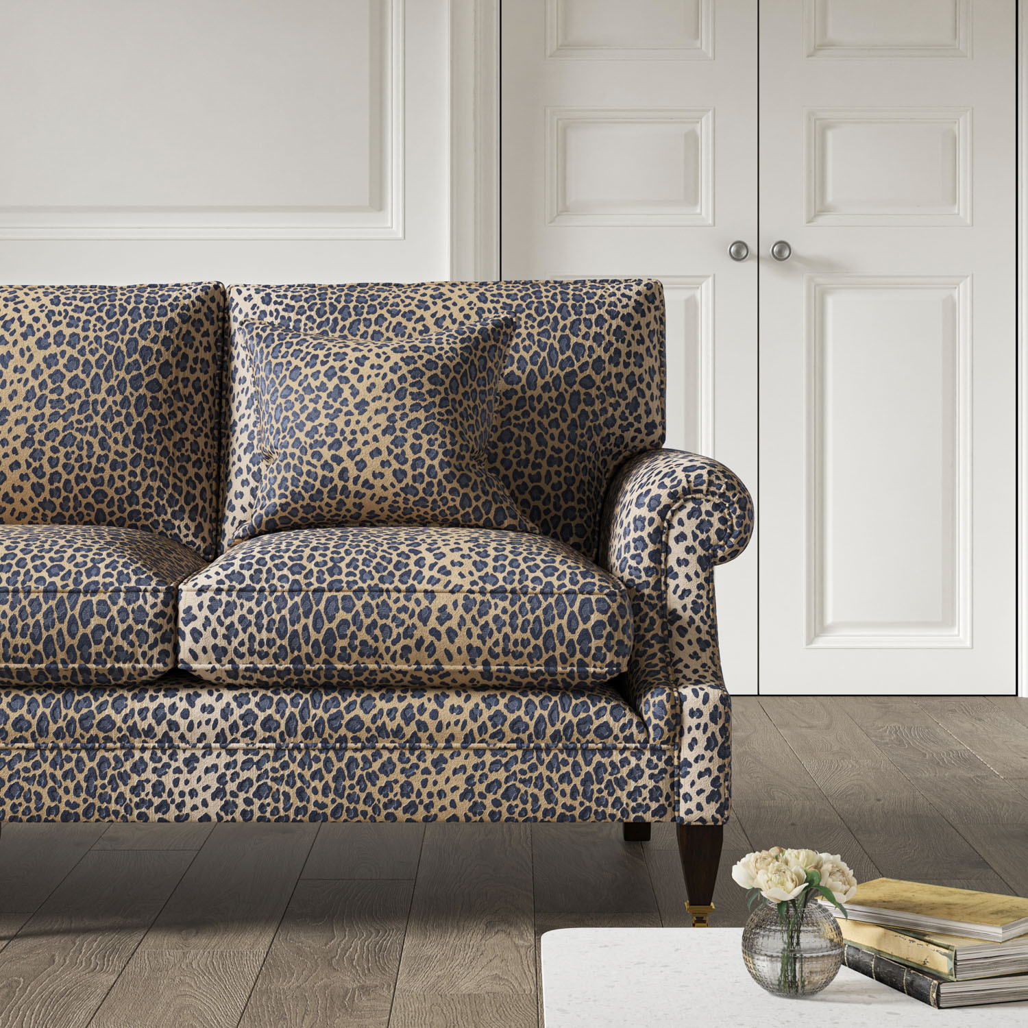 Burford Large 2 Seat Sofa Leopard Indigo