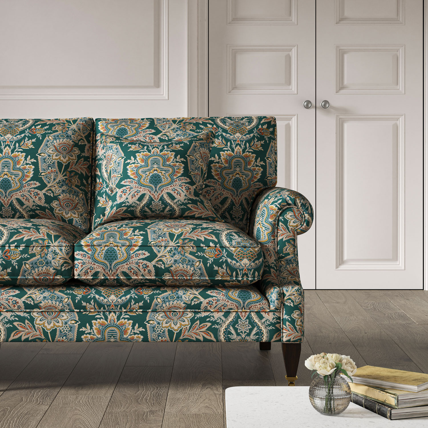 Burford 2 Seat Sofa Paisley Damask Teal
