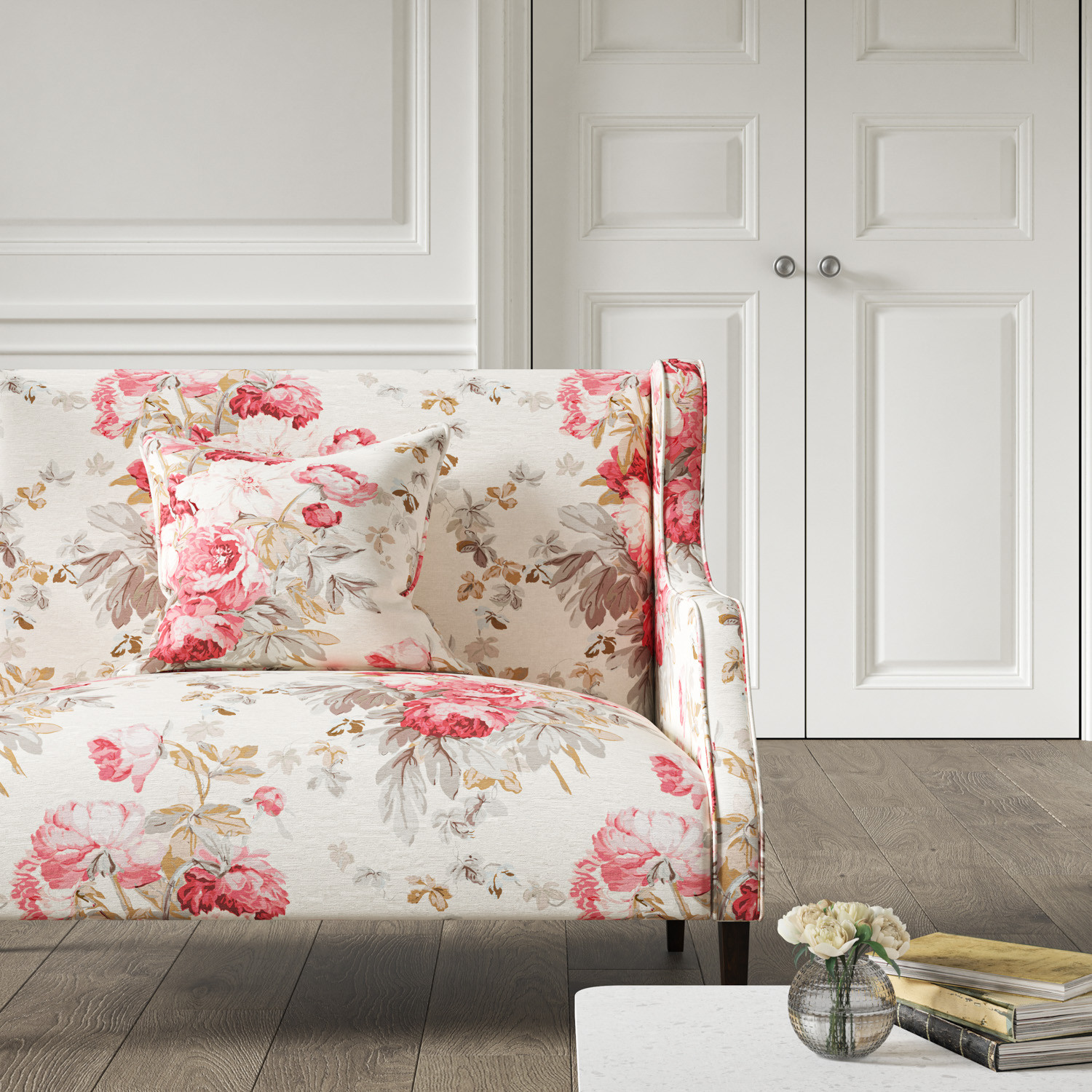 Sloane Loveseat Large Peonies Coral