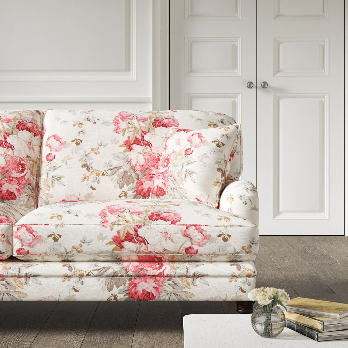Warwick 2 Seat Sofa Large Peonies Coral
