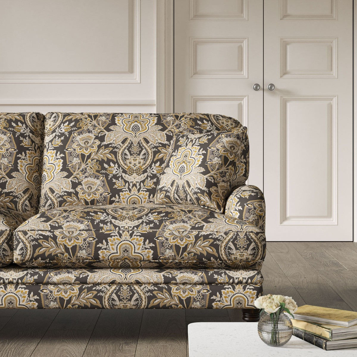 Warwick Large 2 Seat Sofa Paisley Damask Espresso