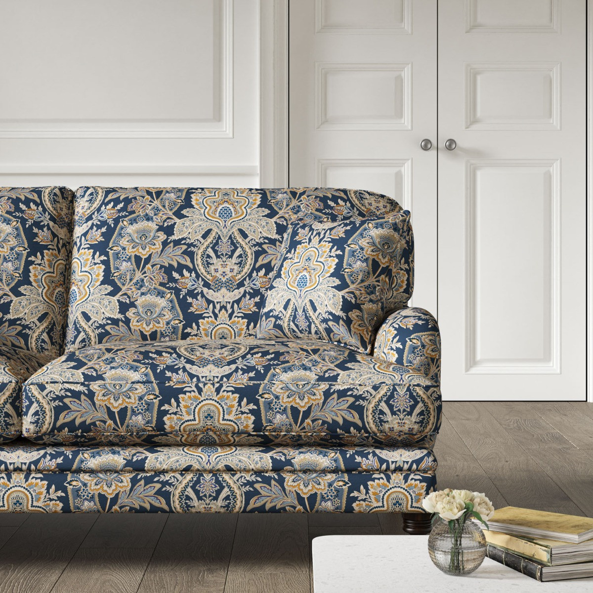 Warwick Large 2 Seat Sofa Paisley Damask Navy