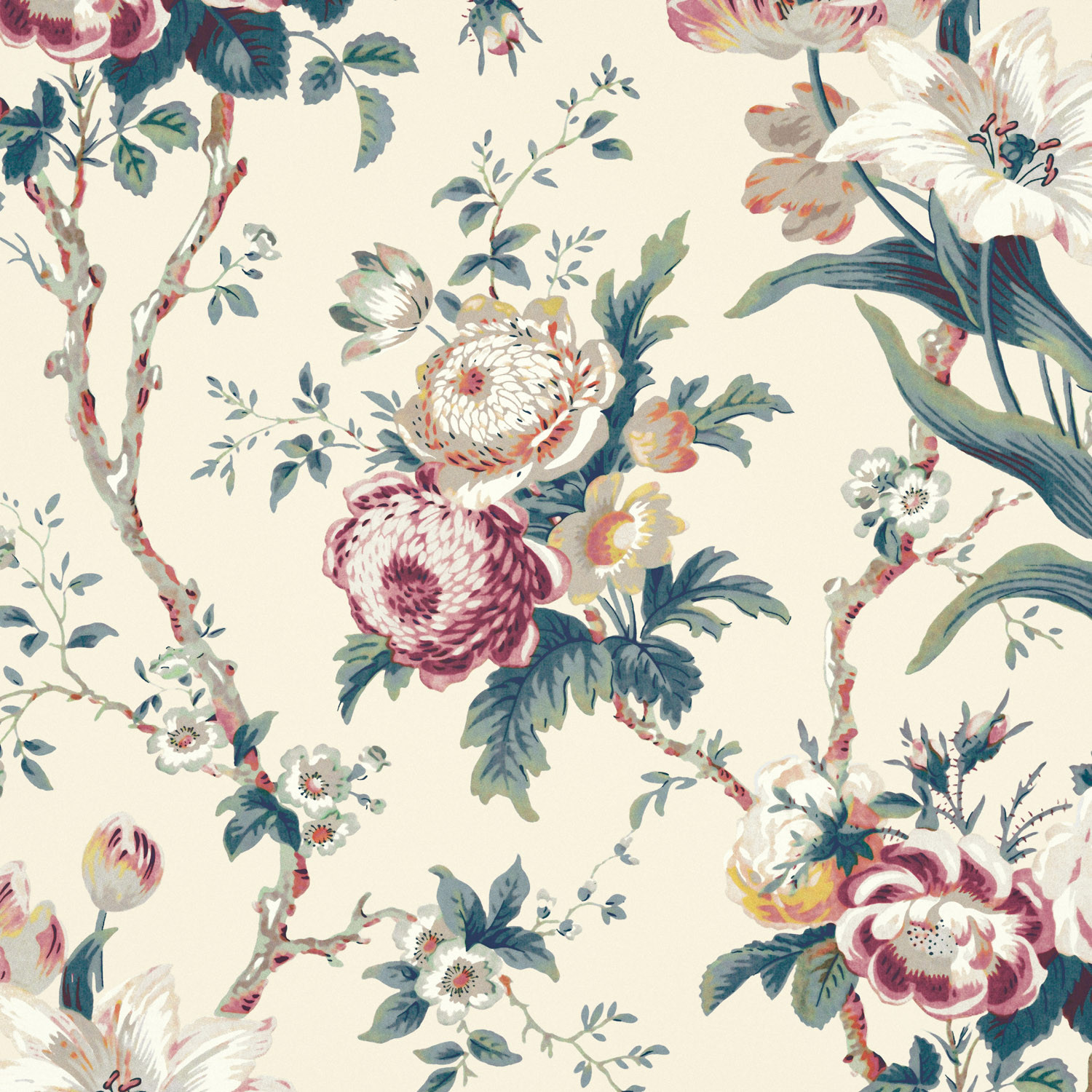 French Blue Indian Floral Chintz wallpaper  Free shipping  Happywall