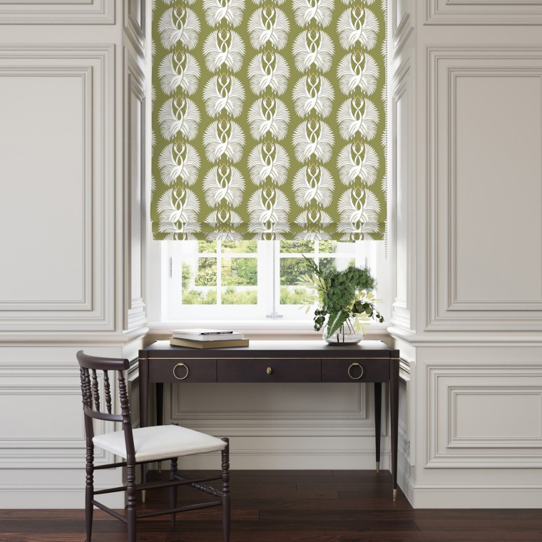 cranes moss printed cotton roman blinds