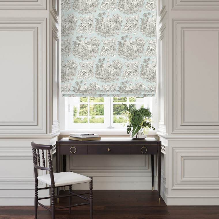 zanzibar duck egg printed cotton roman blind