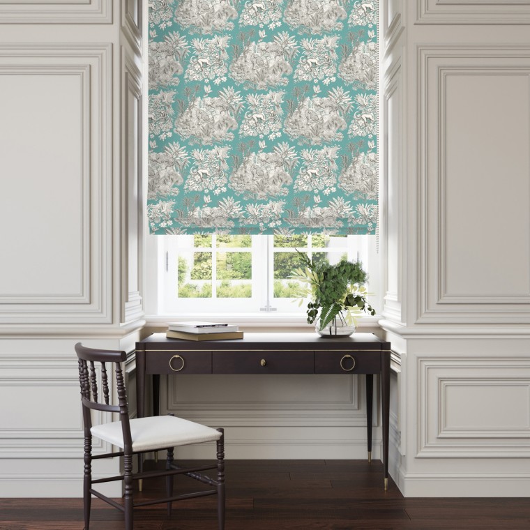 zanzibar teal printed cotton roman blind