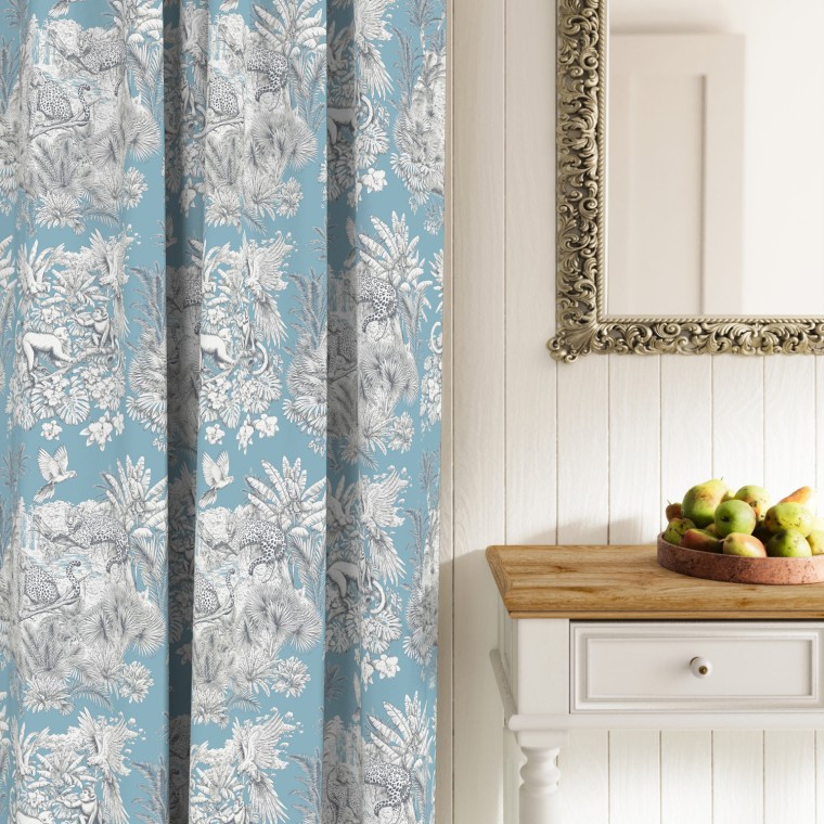 zanzibar blue printed cotton curtains