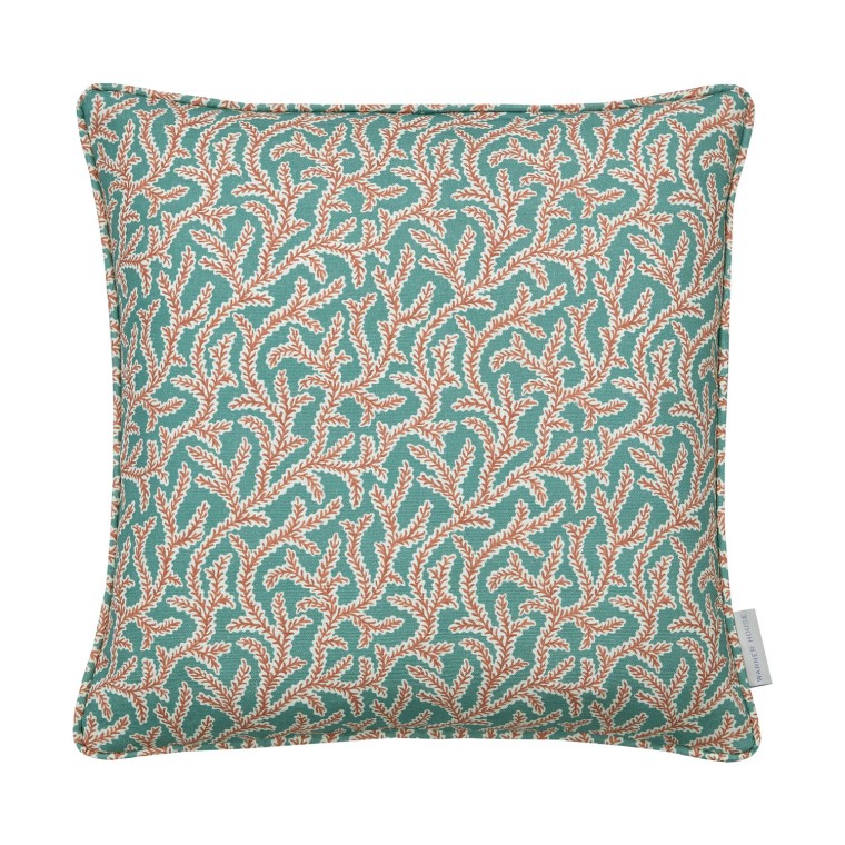 Emeline Teal Printed Linen Cushion 43cm x 43cm