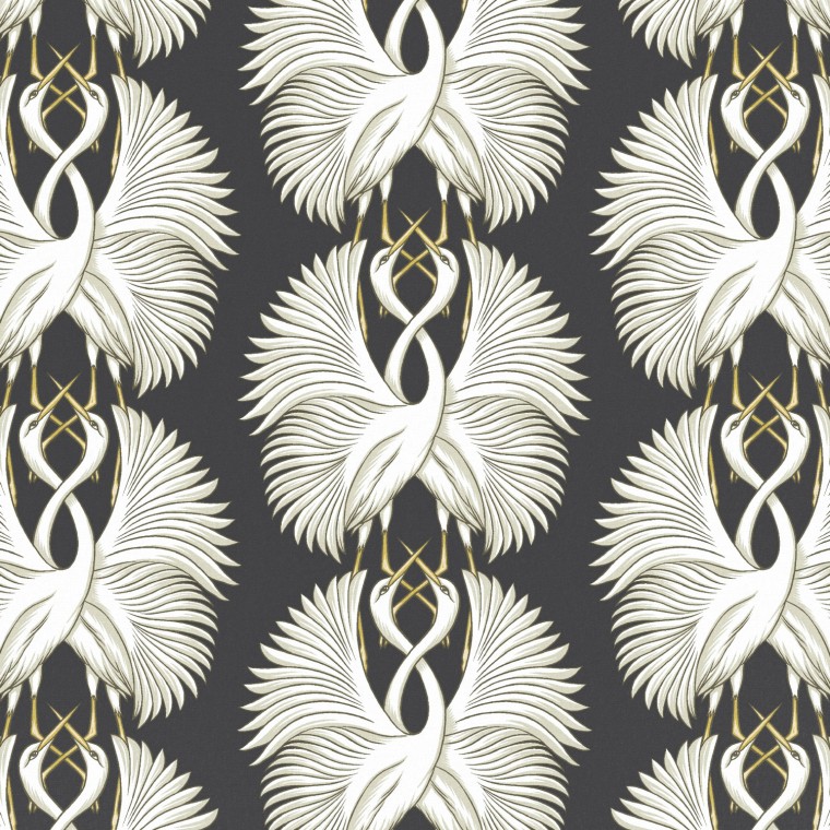 cranes ebony printed cotton flat