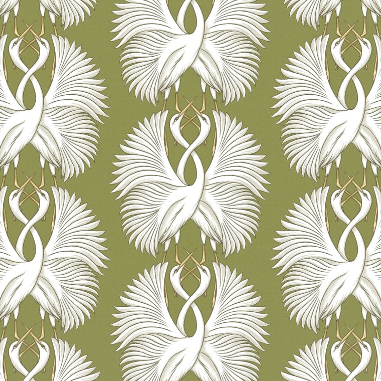 fabric cranes moss printed cotton flat