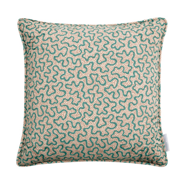 Meander Teal Linen Mix Cushion 43cm x 43cm