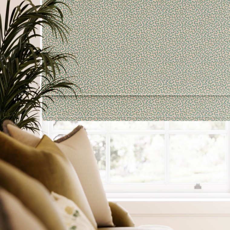 Meander Teal Roman Blind