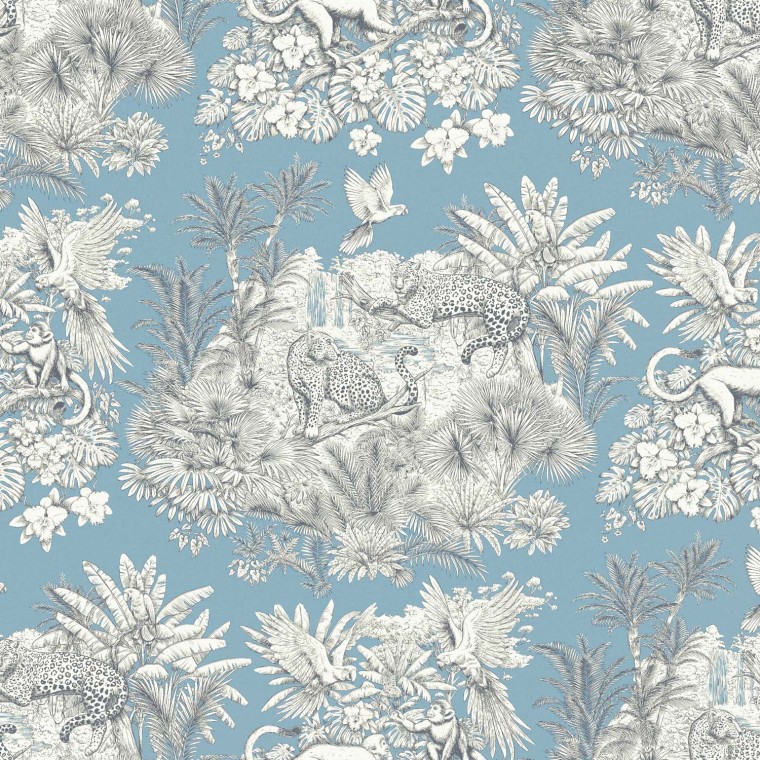 fabric Zanzibar blue printed cotton flat