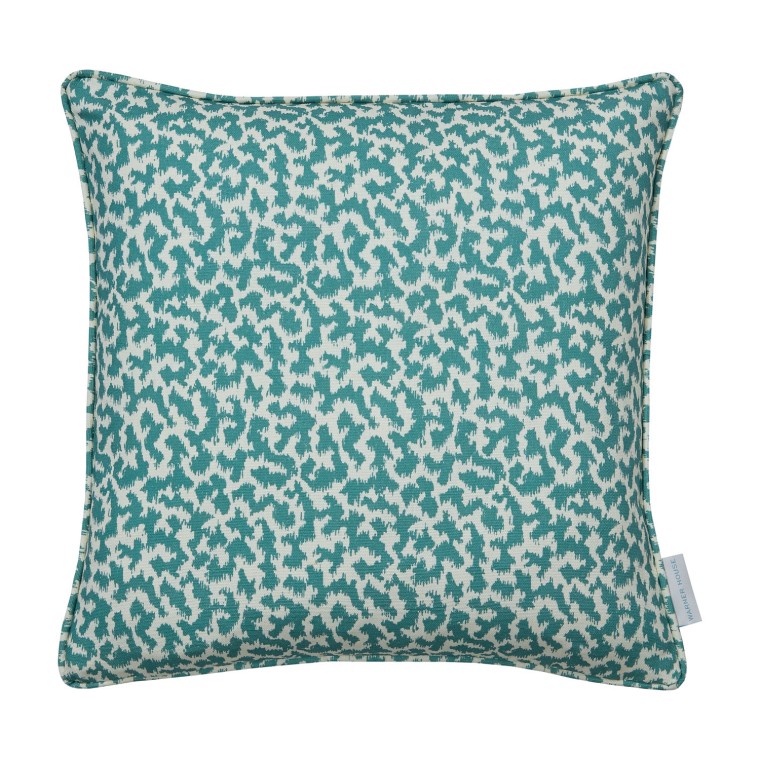 Fez Teal Printed Linen Cushion 43cm x 43cm