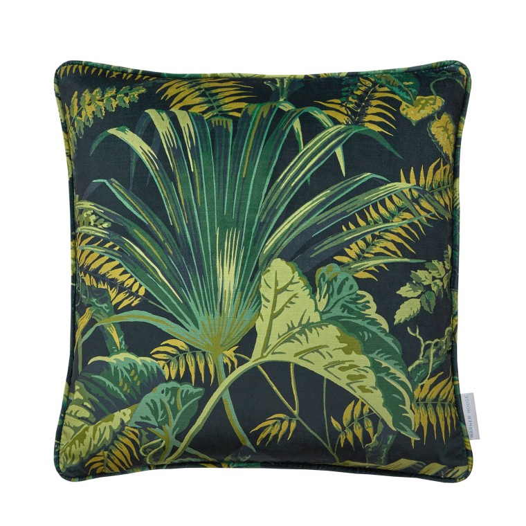 Guadeloupe Noir Printed Velvet Cushion 43cm x 43cm