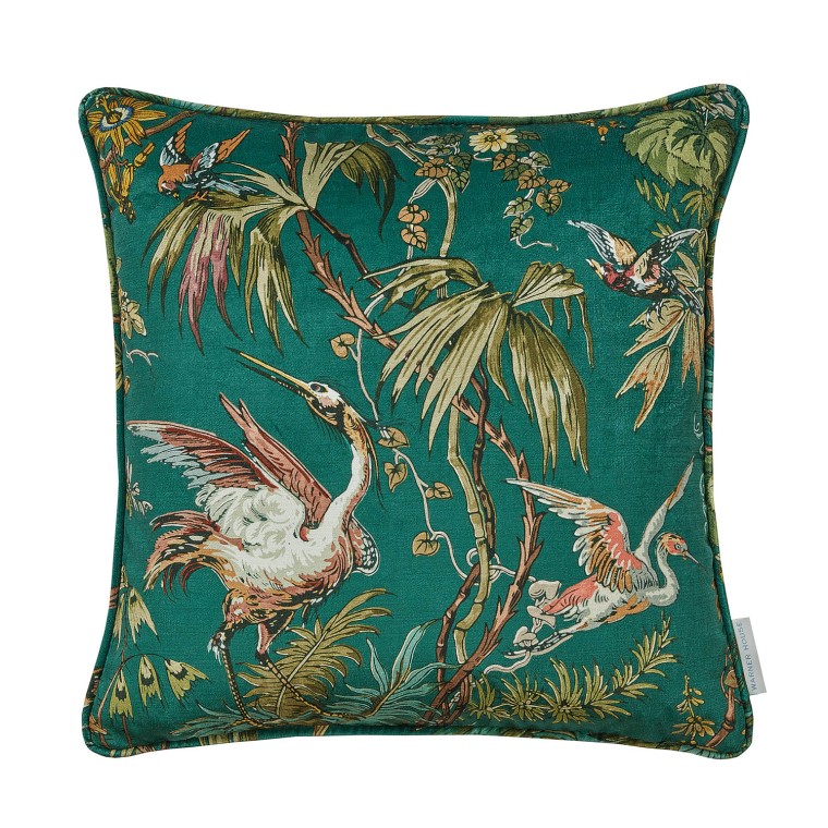 Herons Emerald Printed Velvet Cushion 43cm x 43cm