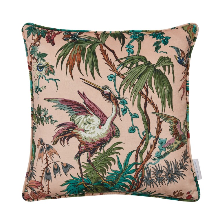 Herons Pink Printed Velvet Cushion 43cm x 43cm