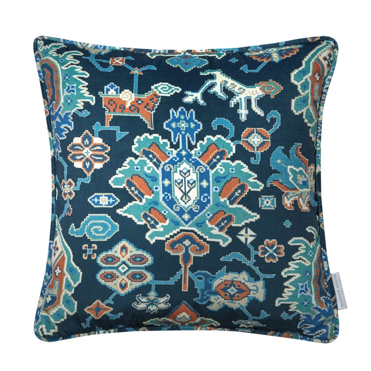 Isfahan Midnight Printed Velvet Cushion 43cm x 43cm