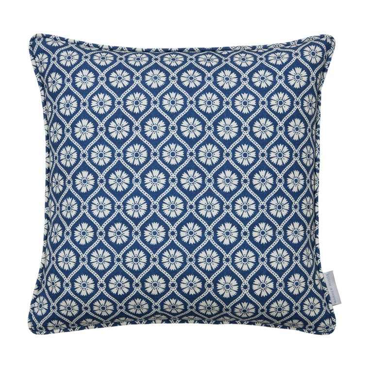 Samira Indigo Printed Linen Cushion 43cm x 43cm