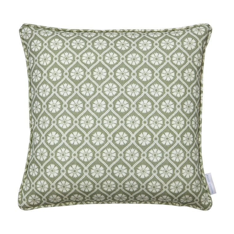 Samira Sage Printed Linen Cushion 43cm x 43cm